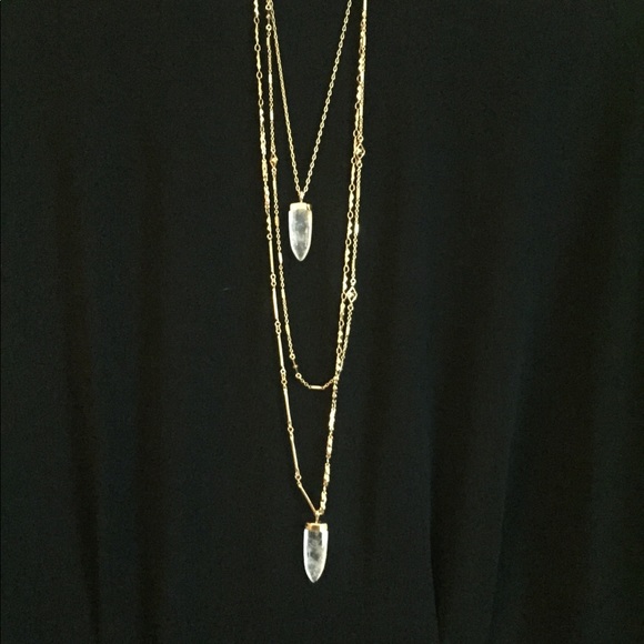 Stella & Dot Jewelry - Aria clear quartz layered gold pendant necklace